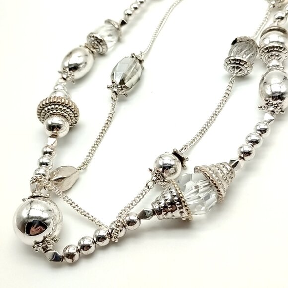 Silver-Tone Double-Strand Beaded Long Chain Necklace 38" - Boho Statement - Picture 12 of 16